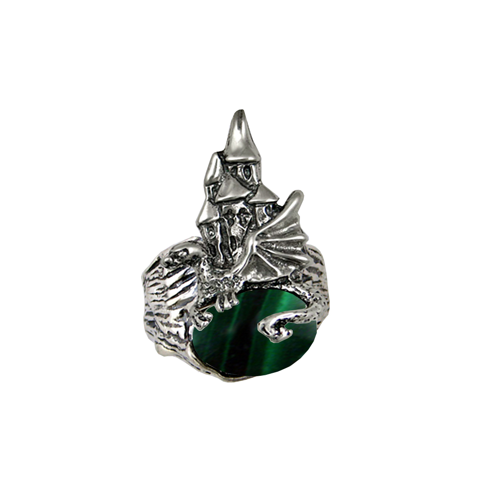 Sterling Silver Dragon And Her Castle Ring With Malachite Size 6